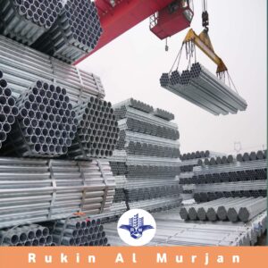 galvanized pipes stacked at a supplier’s facility in the uae
